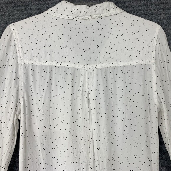 Beach Lunch Lounge Button Up Shirt Women Size M White W/ Tiny Black Stars - Picture 6 of 9